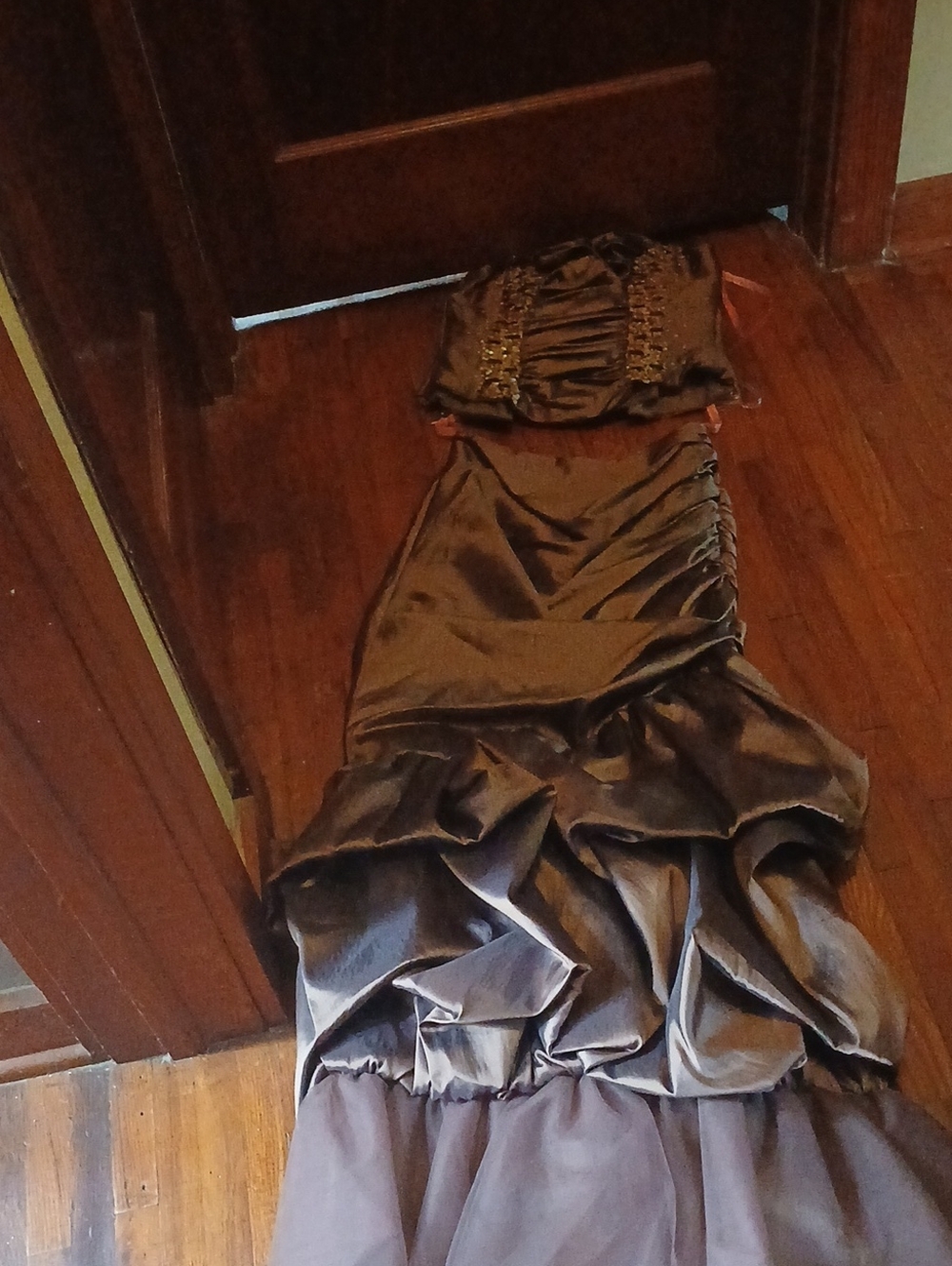 Brown Satin Ruffled Prom Gown - Women's